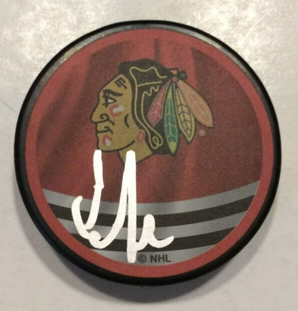 ENRICO CICCONE SIGNED CHICAGO BLACKHAWKS HOCKEY PUCK W/ CASE COA