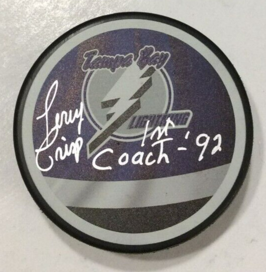 TERRY CRISP SIGNED TAMPA BAY LIGHTNING HOCKEY PUCK W/ CASE COA