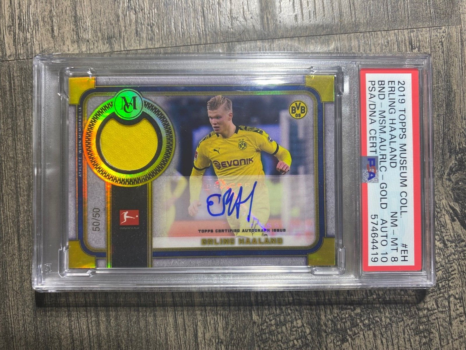 2019 Topps Museum Bundesliga Erling Haaland Gold /50 Relic PSA 8 10 Auto
