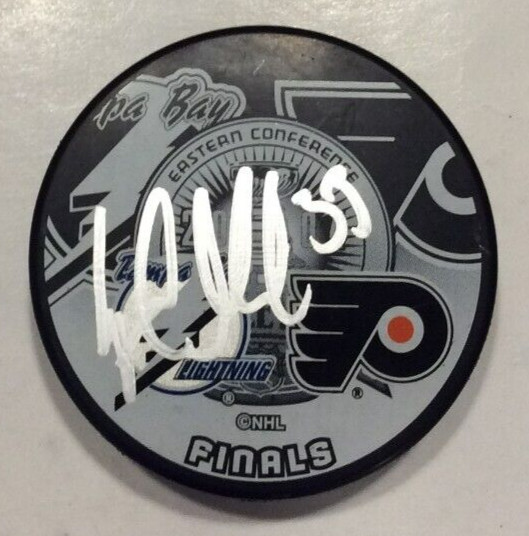 FREDRIK MODIN SIGNED TAMPA BAY LIGHTNING 2004 ECF PLAYOFF HOCKEY PUCK W CASE COA