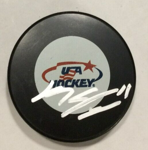 MACKIE SAMOSKEVICH SIGNED USA HOCKEY PUCK W CASE FLORIDA PANTHERS COA