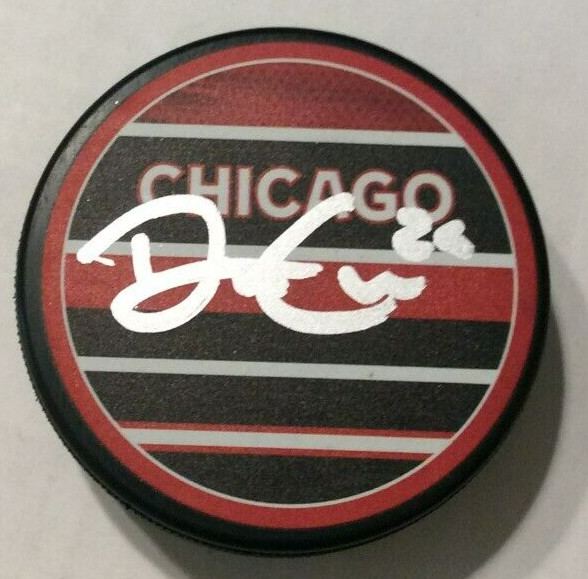 DREW COMMESSO SIGNED CHICAGO BLACKHAWKS HOCKEY PUCK W/ CASE COA