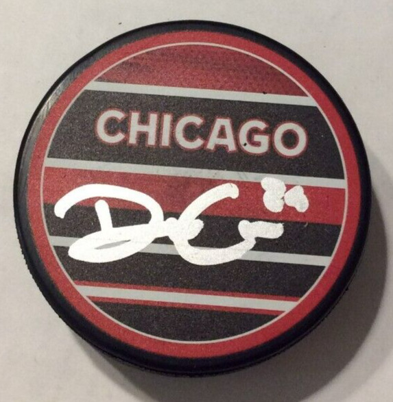 DREW COMMESSO SIGNED CHICAGO BLACKHAWKS HOCKEY PUCK W/ CASE COA