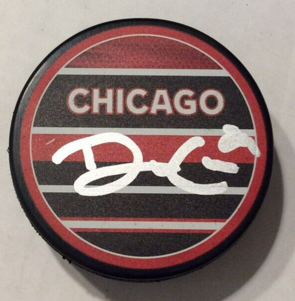 DREW COMMESSO SIGNED CHICAGO BLACKHAWKS HOCKEY PUCK W/ CASE COA