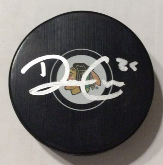 DREW COMMESSO SIGNED CHICAGO BLACKHAWKS HOCKEY PUCK W/ CASE COA