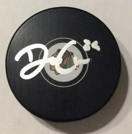 DREW COMMESSO SIGNED CHICAGO BLACKHAWKS HOCKEY PUCK W/ CASE COA