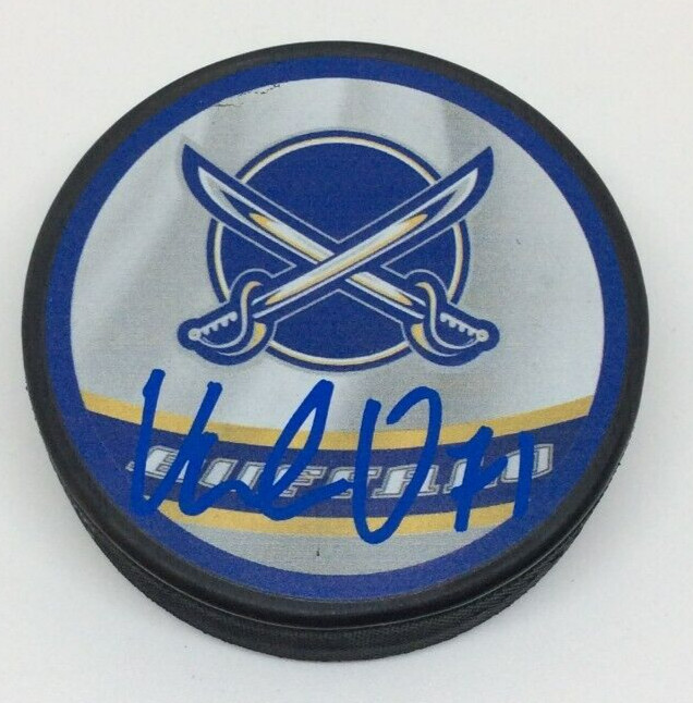 VICTOR OLOFSSON SIGNED BUFFALO SABRES HOCKEY PUCK W/ CASE COA