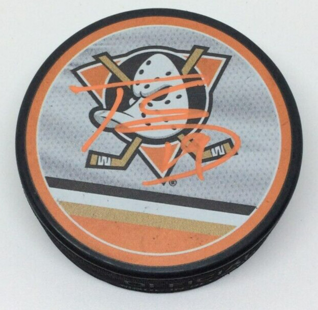 TROY TERRY SIGNED ANAHEIM DUCKS HOCKEY PUCK W/ CASE COA