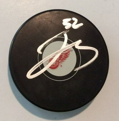 JONATAN BERGGREN SIGNED DETROIT RED WINGS HOCKEY PUCK W/ CASE COA