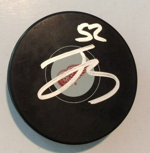 JONATAN BERGGREN SIGNED DETROIT RED WINGS HOCKEY PUCK W/ CASE COA
