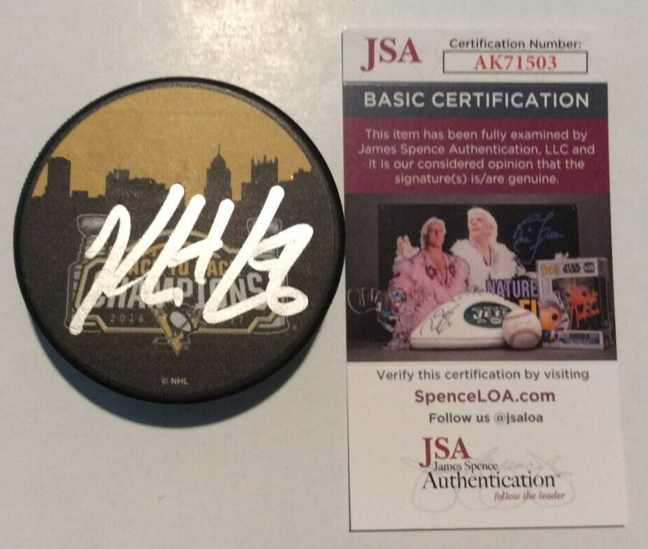 KRIS LETANG SIGNED PITTSBURGH PENGUINS 2016 2017 STANLEY CUP PUCK W CASE JSA COA
