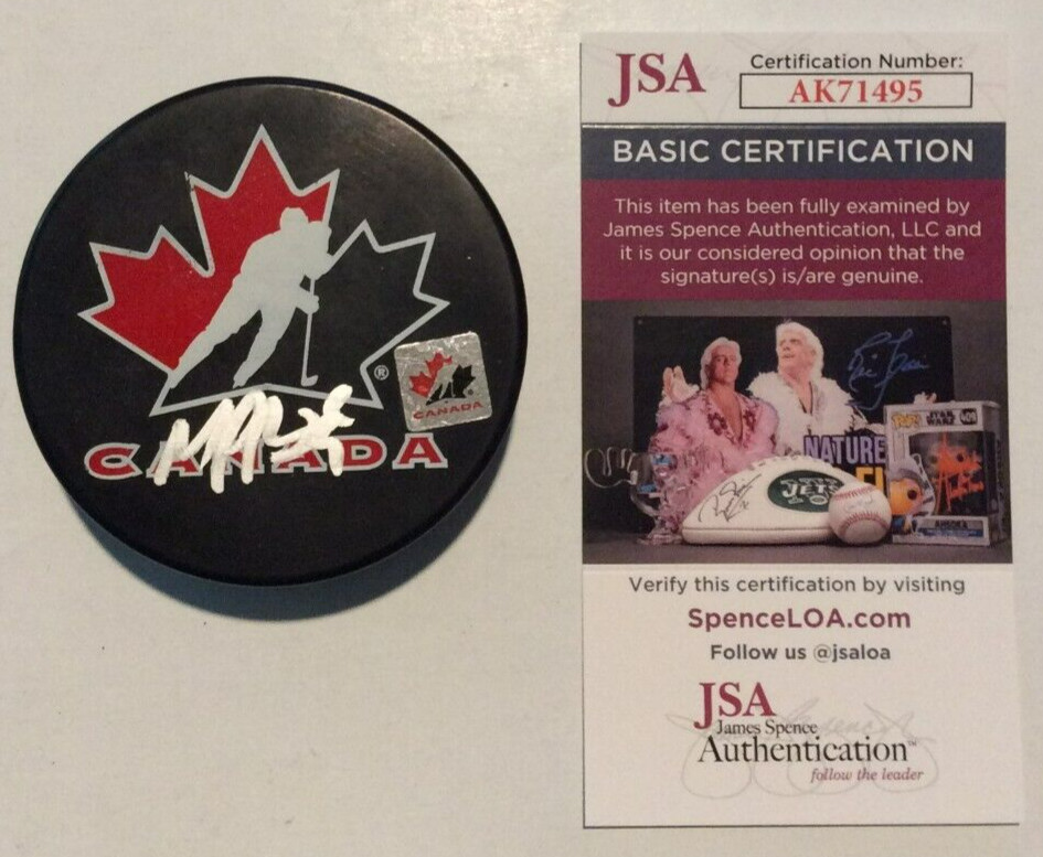 MARIE-PHILIP POULIN SIGNED CANADA HOCKEY PUCK W/ CASE CAPTAIN CLUTCH JSA COA