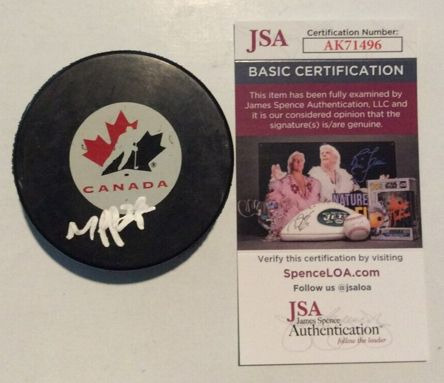 MARIE-PHILIP POULIN SIGNED CANADA HOCKEY PUCK W/ CASE CAPTAIN CLUTCH JSA COA