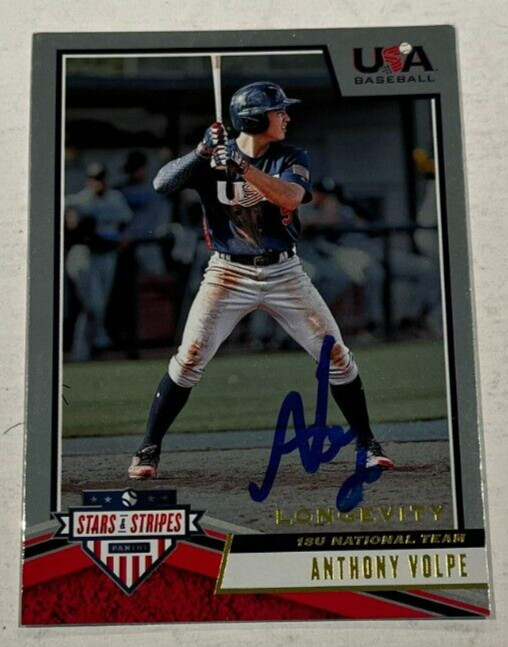 ANTHONY VOLPE SIGNED 2019 USA BASEBALL STARS STRIPES LONGEVITY ROOKIE CARD AUTO