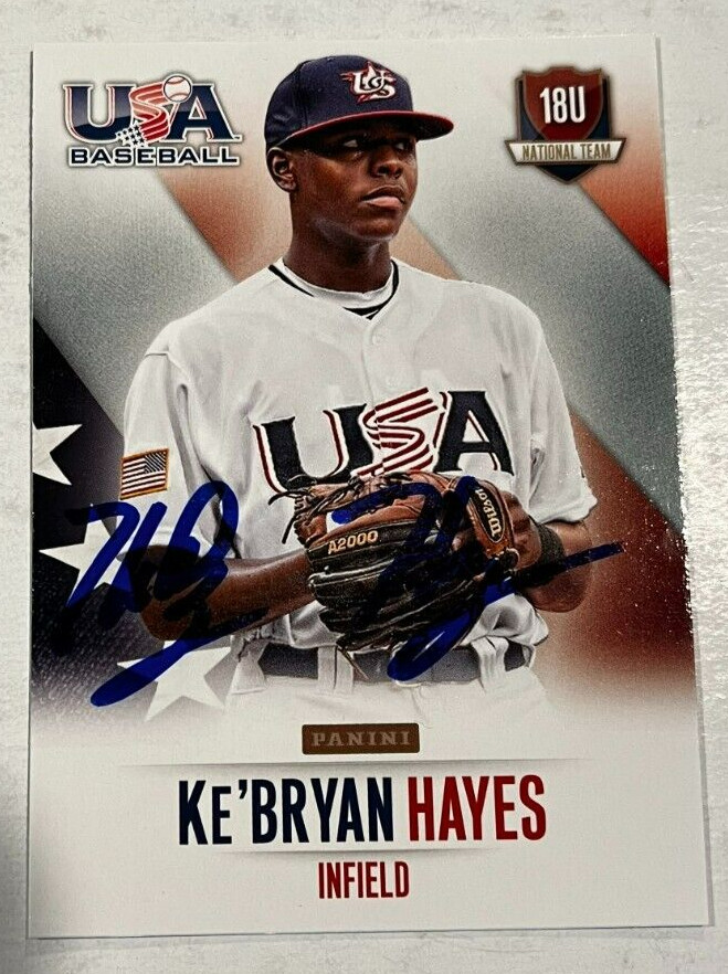 KE'BRYAN HAYES SIGNED 2014 PANINI USA BASEBALL ROOKIE CARD AUTO