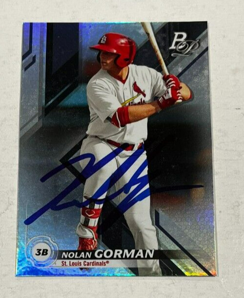 NOLAN GORMAN SIGNED 2019 BOWMAN PLATINUM BASEBALL ROOKIE CARD AUTO