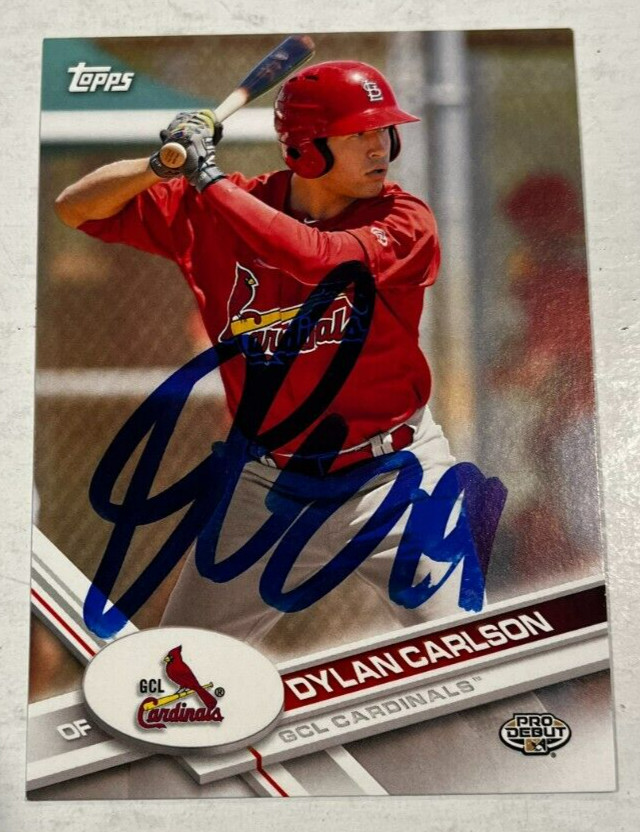 DYLAN CARLSON SIGNED 2017 TOPPS PRO DEBUT BASEBALL ROOKIE CARD AUTO