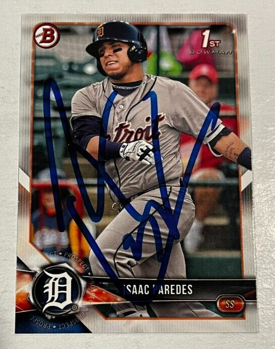 ISAAC PAREDES SIGNED 2018 BOWMAN BASEBALL ROOKIE CARD AUTO