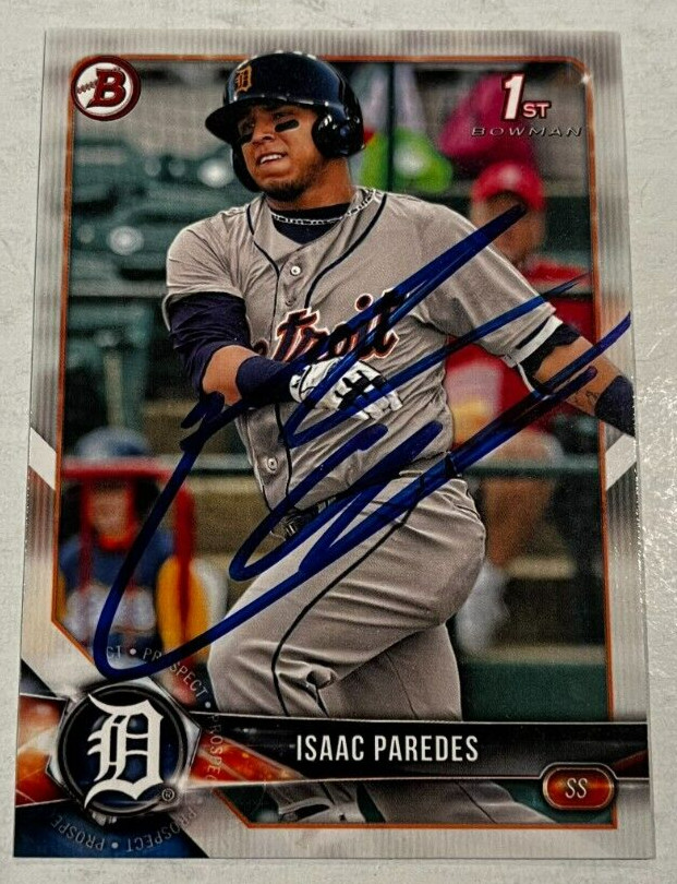 ISAAC PAREDES SIGNED 2018 BOWMAN BASEBALL ROOKIE CARD AUTO