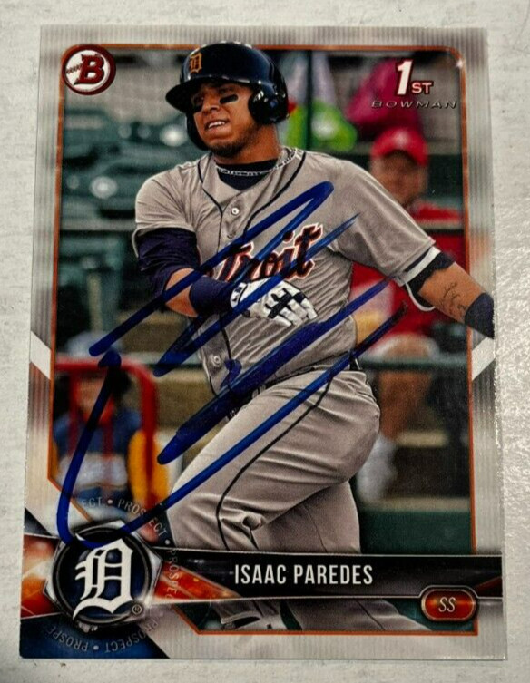ISAAC PAREDES SIGNED 2018 BOWMAN BASEBALL ROOKIE CARD AUTO