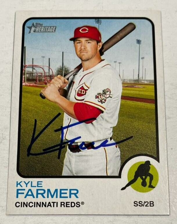 KYLE FARMER SIGNED 2022 TOPPS HERITAGE BASEBALL CARD AUTO