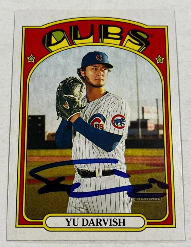 YU DARVISH SIGNED 2021 TOPPS HERITAGE BASEBALL CARD AUTO