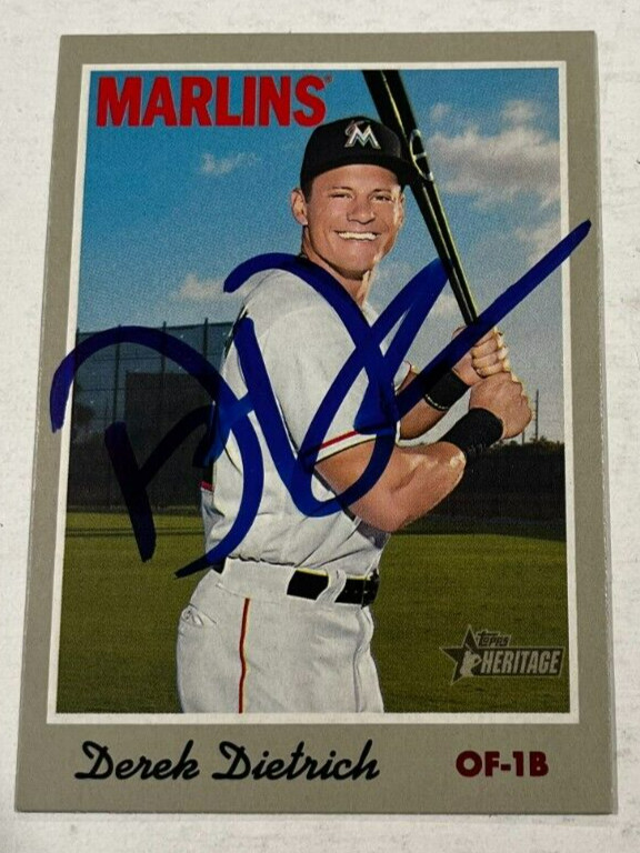 DEREK DIETRICH SIGNED 2019 TOPPS HERITAGE BASEBALL CARD AUTO