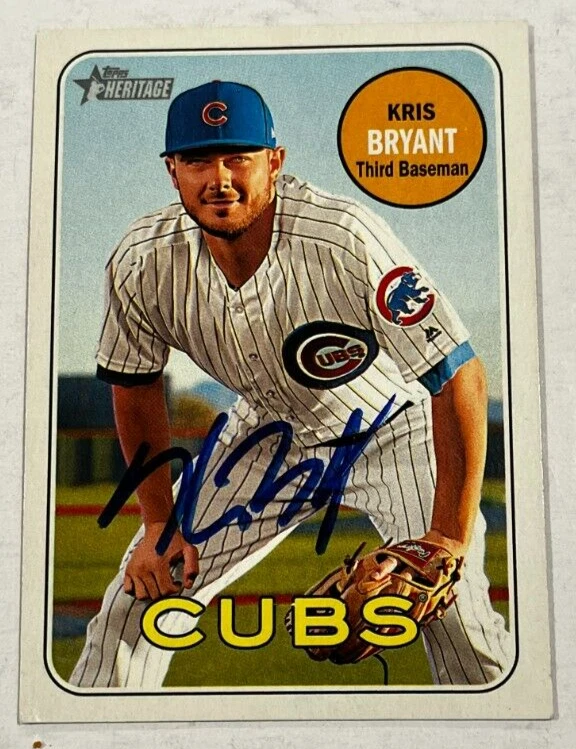 KRIS BRYANT SIGNED 2018 TOPPS HERITAGE BASEBALL CARD AUTO