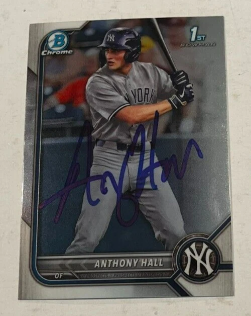 ANTHONY HALL SIGNED 2022 BOWMAN DRAFT CHROME PROSPECT BASEBALL CARD ROOKIE AUTO