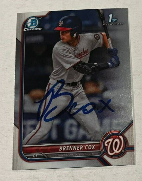 BRENNER COX SIGNED 2022 BOWMAN DRAFT CHROME PROSPECT BASEBALL CARD AUTO