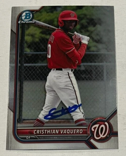 CRISTHIAN VAQUERO SIGNED 2022 BOWMAN DRAFT CHROME PROSPECT BASEBALL CARD AUTO