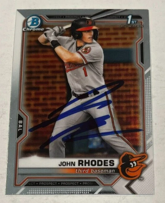 JOHN RHODES SIGNED 2021 BOWMAN CHROME DRAFT BASEBALL CARD AUTO