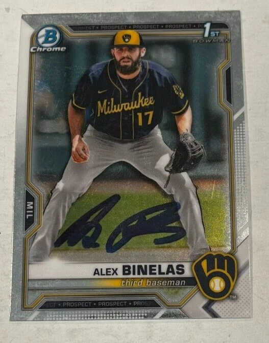 ALEX BINELAS SIGNED 2021 BOWMAN CHROME DRAFT BASEBALL CARD AUTO