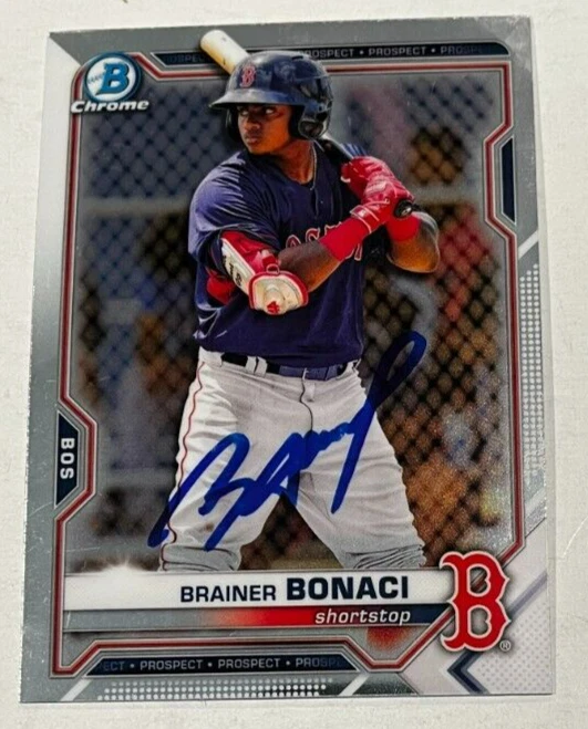BRAINER BONACI SIGNED 2021 BOWMAN CHROME DRAFT BASEBALL CARD AUTO