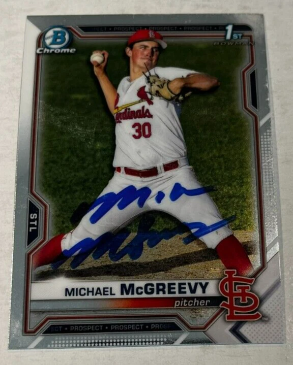 MICHAEL MCGREEVY SIGNED 2021 BOWMAN CHROME DRAFT BASEBALL CARD AUTO
