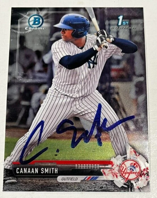 CANAAN SMITH SIGNED 2017 BOWMAN CHROME DRAFT PROSPECT CARD AUTO