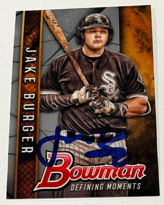JAKE BURGER SIGNED 2017 BOWMAN CHROME DRAFT DEFINING MOMENTS CARD AUTO