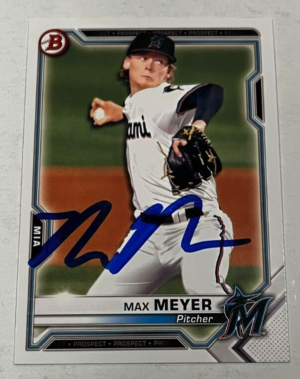 MAX MEYER SIGNED 2021 BOWMAN PROSPECT BASEBALL ROOKIE CARD AUTO