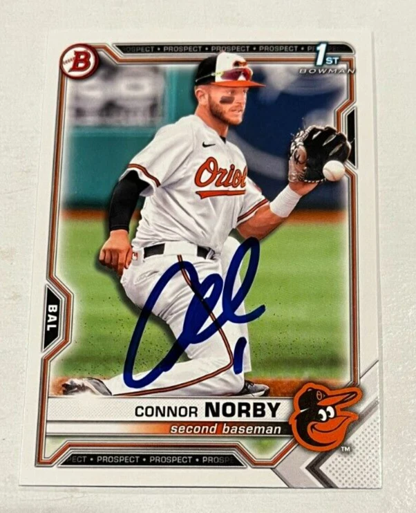 CONNOR NORBY SIGNED 2021 BOWMAN DRAFT PROSPECT BASEBALL ROOKIE CARD AUTO