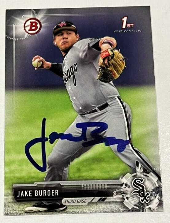 JAKE BURGER SIGNED 2017 BOWMAN DRAFT PROSPECT ROOKIE CARD AUTO