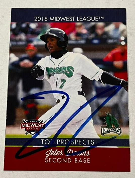 JETER DOWNS SIGNED 2018 MIDWEST LEAGUE TOP PROSPECT ROOKIE CARD AUTO