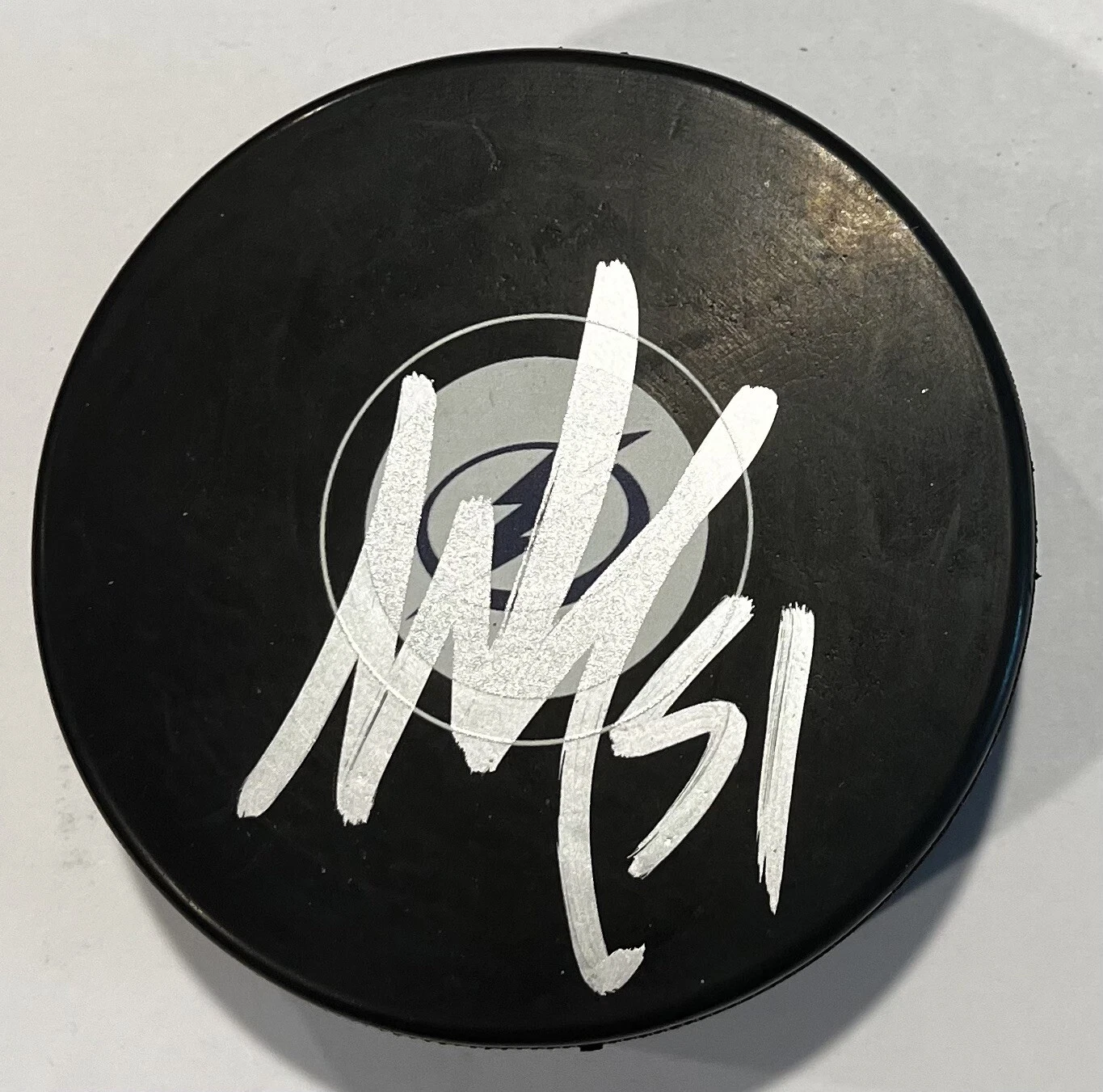AUSTIN WATSON SIGNED TAMPA BAY LIGHTNING HOCKEY PUCK W/ CASE COA