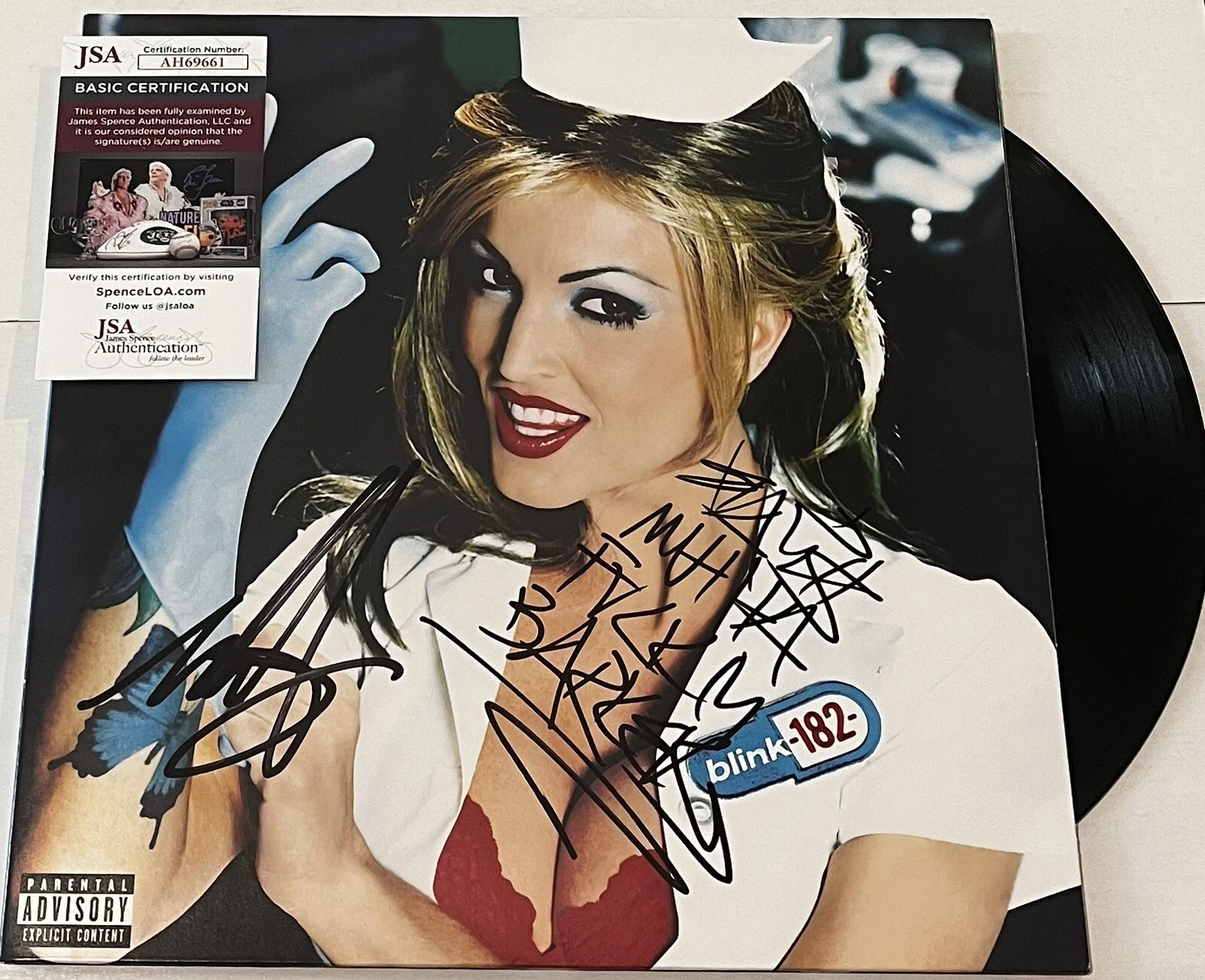 MARK HOPPUS TRAVIS BARKER SIGNED BLINK 182 ENEMA OF THE STATE VINYL ALBUM JSA