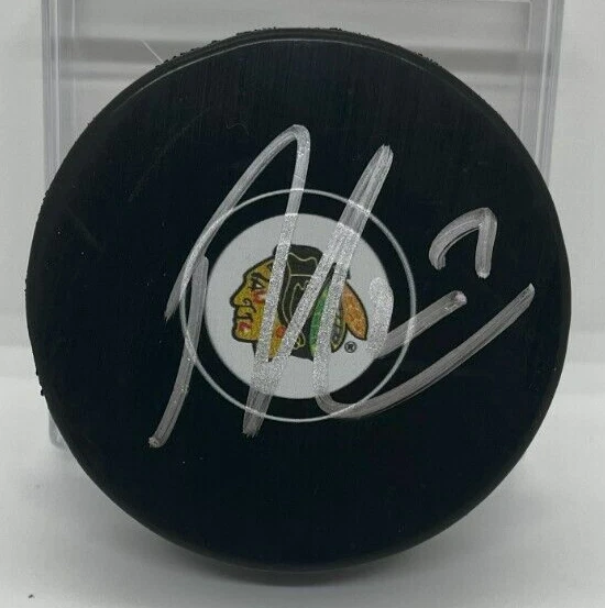 LUKAS REICHEL SIGNED CHICAGO BLACKHAWKS HOCKEY PUCK W/ CASE COA