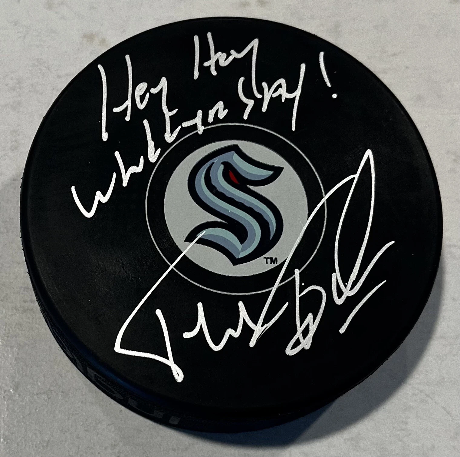 JOHN FORSLUND SIGNED SEATTLE KRAKEN HOCKEY PUCK W/ CASE COA