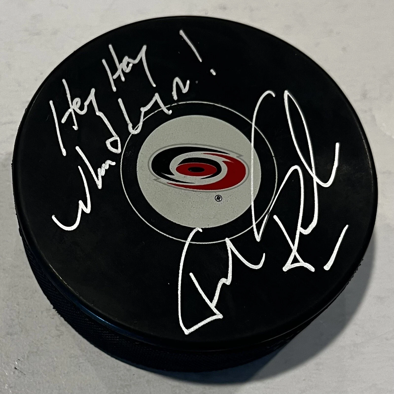 JOHN FORSLUND SIGNED CAROLINA HURRICANES HOCKEY PUCK W/ CASE COA