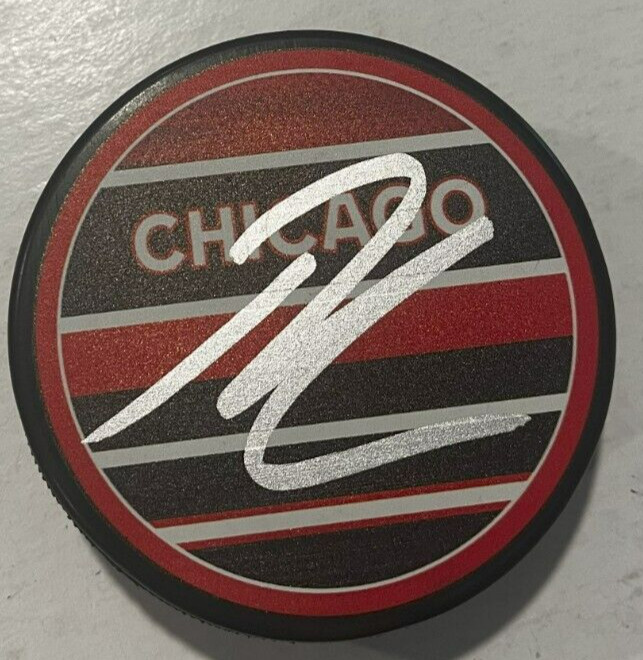LUKAS REICHEL SIGNED CHICAGO BLACKHAWKS HOCKEY PUCK W/ CASE COA
