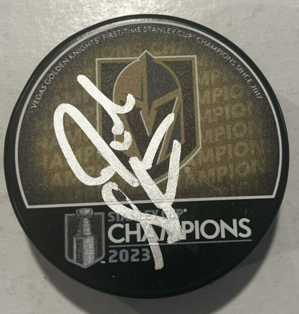 JOHN STEVENS SIGNED 2023 VEGAS GOLDEN KNIGHTS STANLEY CUP PUCK W/ CASE COA