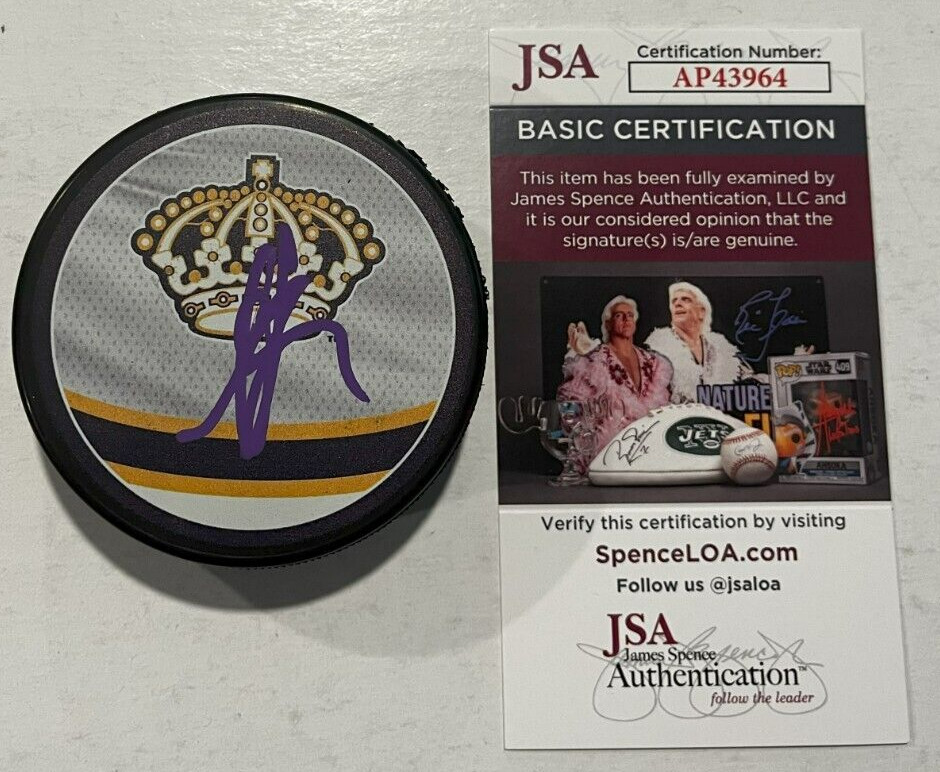 ANZE KOPITAR SIGNED LOS ANGELES KINGS RETRO HOCKEY PUCK W/ CASE JSA COA
