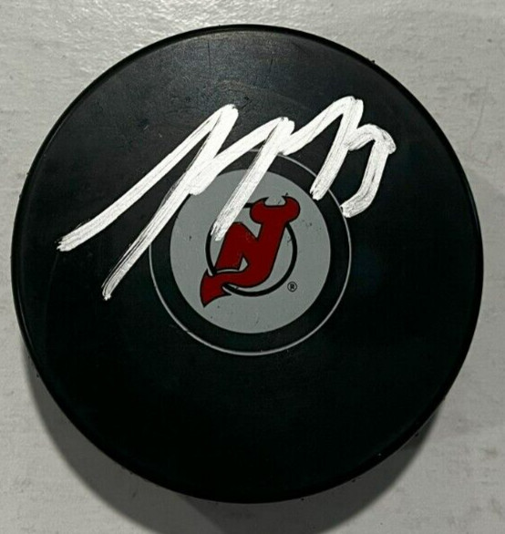TYLER TOFFOLI SIGNED NEW JERSEY DEVILS HOCKEY PUCK W/ CASE COA
